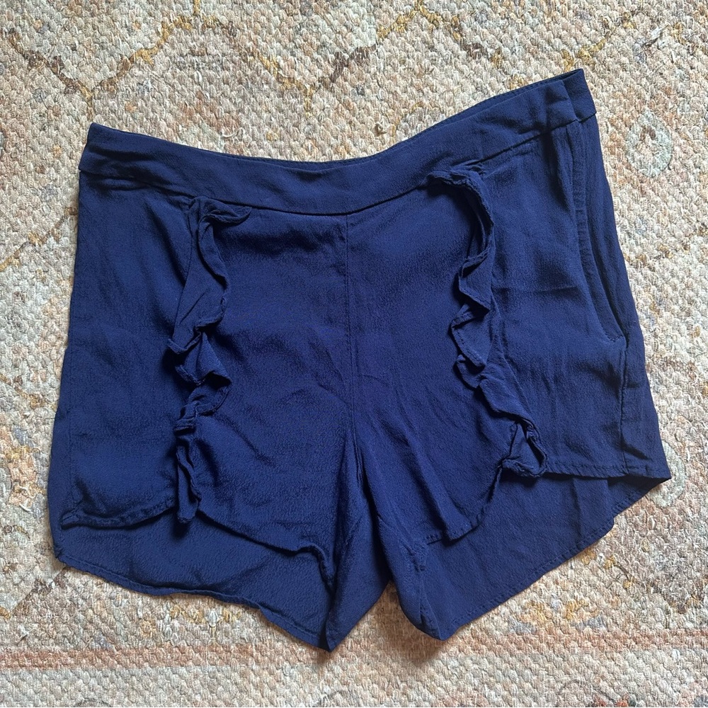 KUT from the Kloth Navy Ruffle Detail Side Zip Shorts